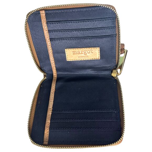 Margot Brown Leather Embossed Woven Zipper Wallet - Picture 2 of 5